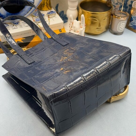 🆕 TED BAKER 🧿 NWOT REPTCON Navy Croc-Embossed Small Icon Tote Bag - Picture 13 of 15